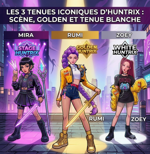 Les 3 tenues iconiques d'Huntrix : scène, Golden et tenue blanche