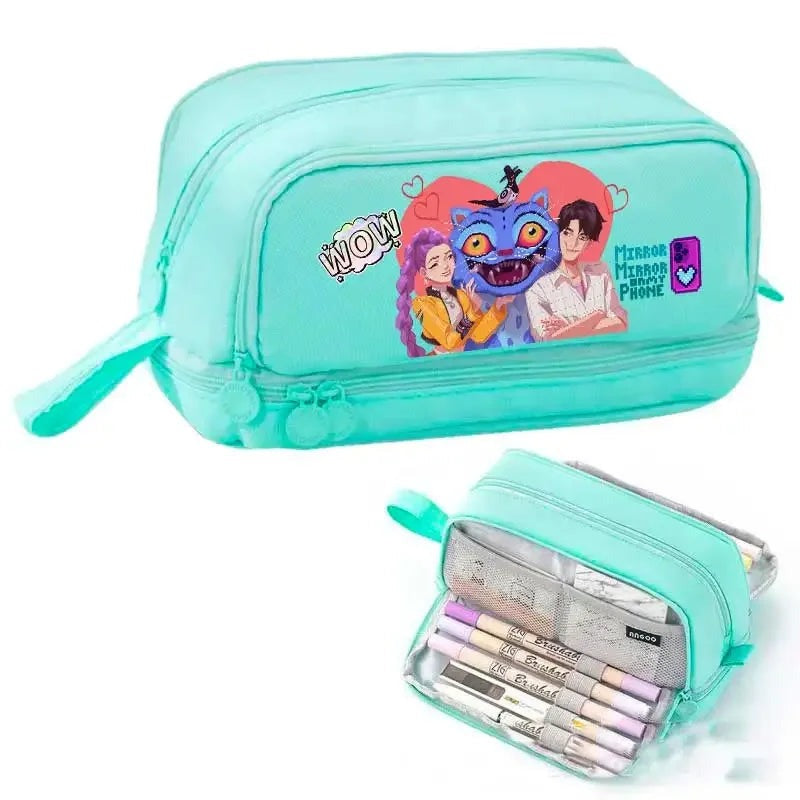 Trousse Scolaire KPop Demon Hunters Jinu Rumi Et Derpy Bleu