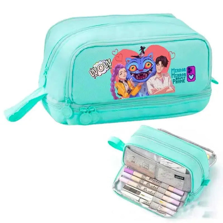Trousse Scolaire KPop Demon Hunters Jinu Rumi Et Derpy Bleu