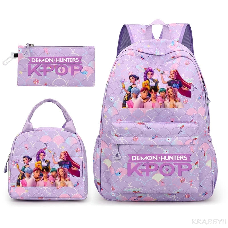 Sac à Dos Ecole KPop Demon Hunters Huntrix Violet 3 Pièces
