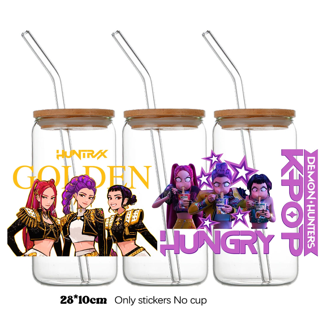 Autocollants Pour Bouteille En Verre KPop Demon Hunters Golden