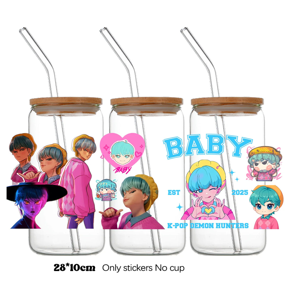 Autocollants Pour Bouteille En Verre KPop Demon Hunters Baby