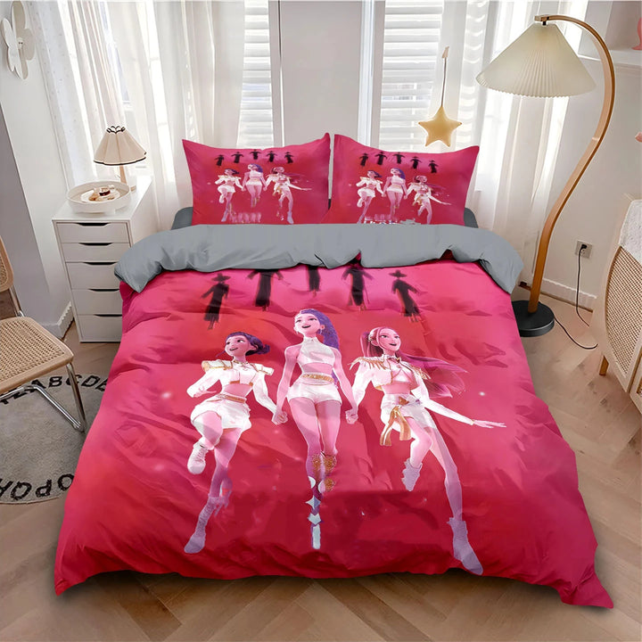 Housse De Couette KPop Demon Hunters Huntrix Golden et Saja Boys