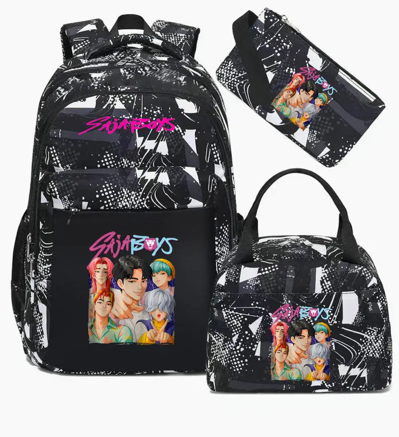 Sac à Dos Ecole KPop Demon Hunters Saja Boys Film Noir 3 Pièces
