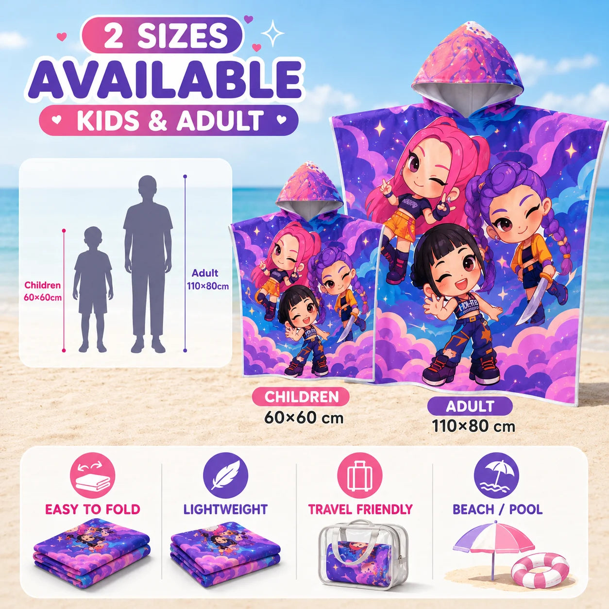 Serviette De Plage à Capuche KPop Demon Hunters Huntrix — photo 2