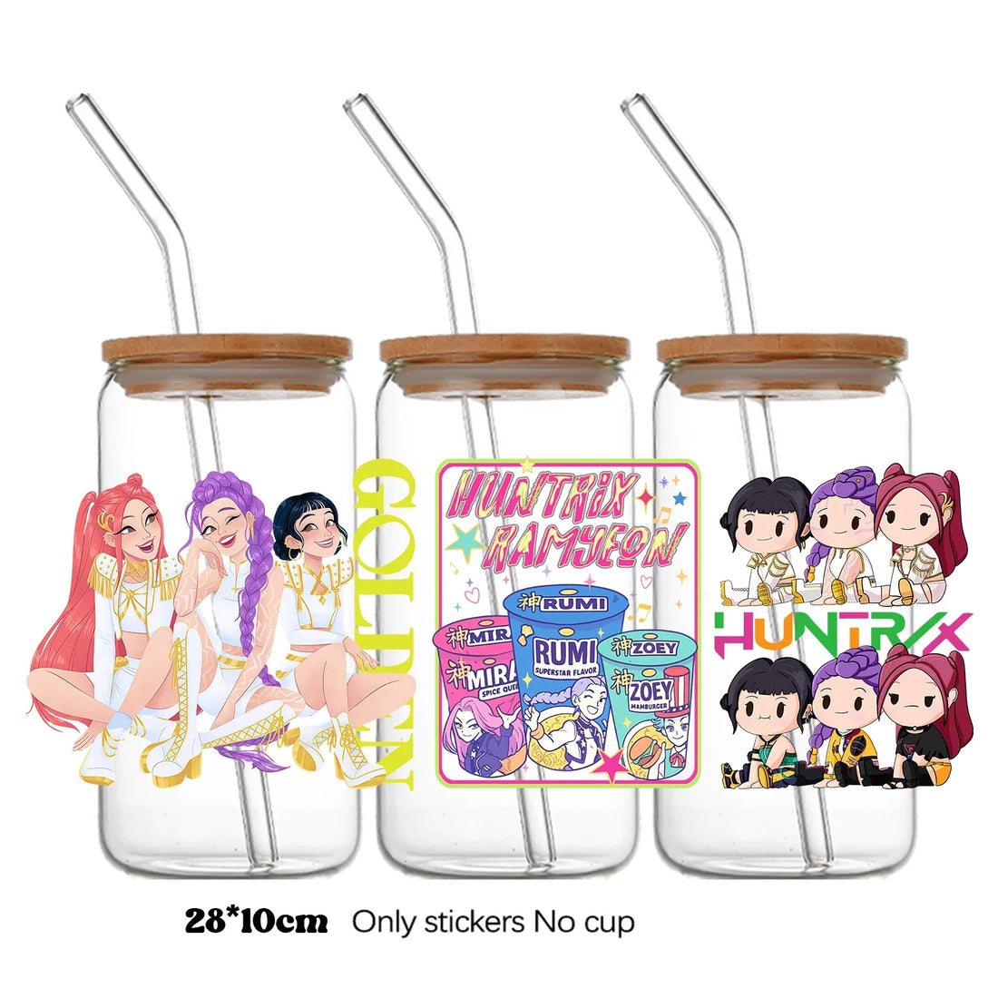 Autocollants Pour Bouteille En Verre KPop Demon Hunters Huntrix