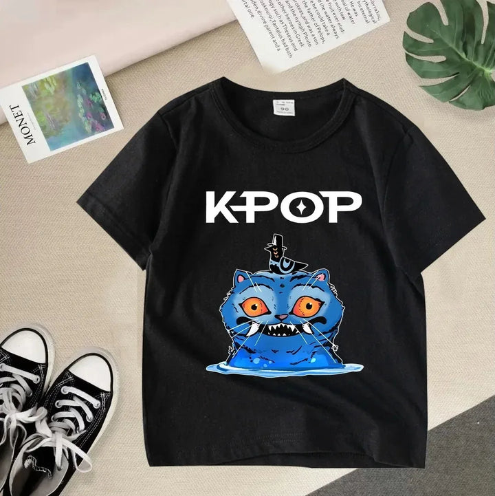 T-Shirt Enfant KPop Demon Hunters Derpy Tigre Bleu