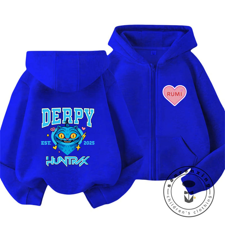 Gilet à Capuche Enfant KPop Demon Hunters Derpy Bleu