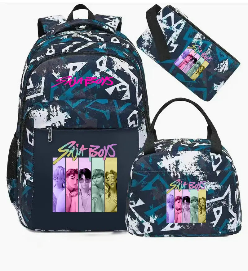 Sac à Dos Ecole KPop Demon Hunters Saja Boys Bleu 3 Pièces