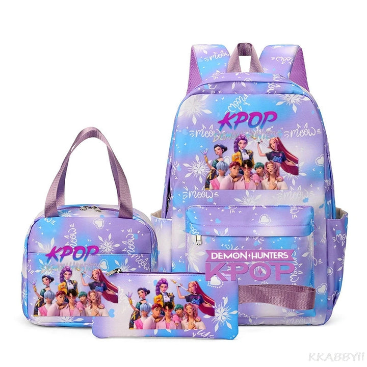 Sac à Dos Ecole KPop Demon Hunters Huntrix Et Saja Boys Bleu 3 Pièces