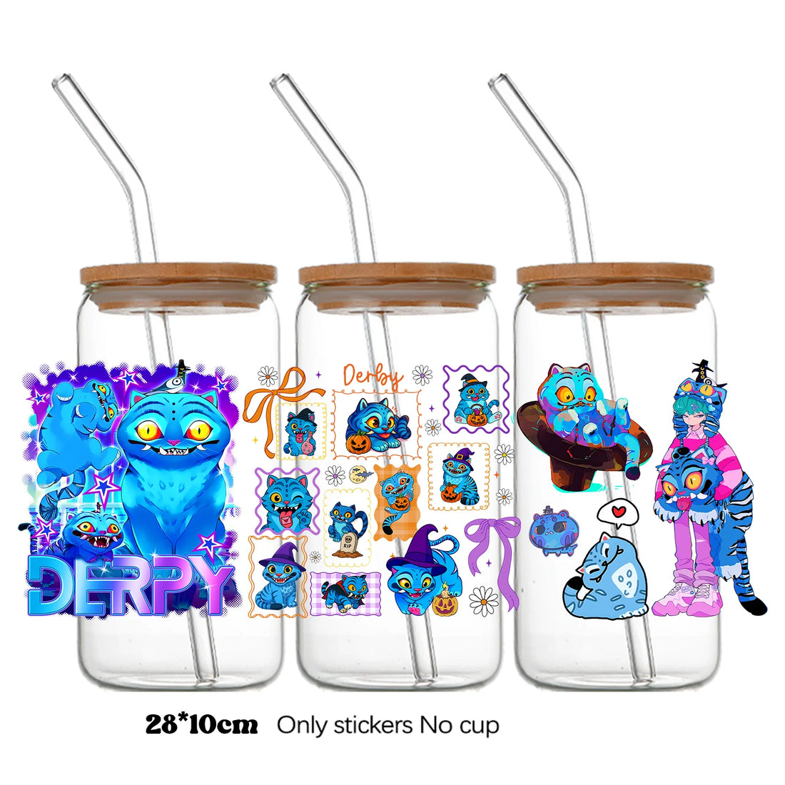 Autocollants Pour Bouteille En Verre KPop Demon Hunters Derpy Tigre Bleu