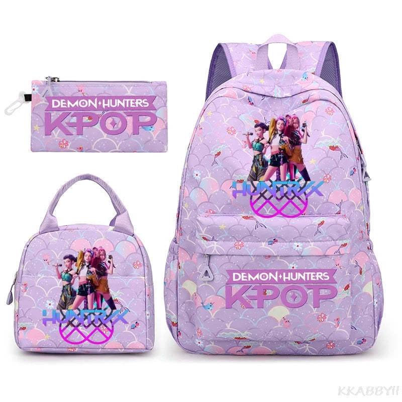 Sac à Dos Ecole KPop Demon Hunters Huntrix Logo 3 Pièces