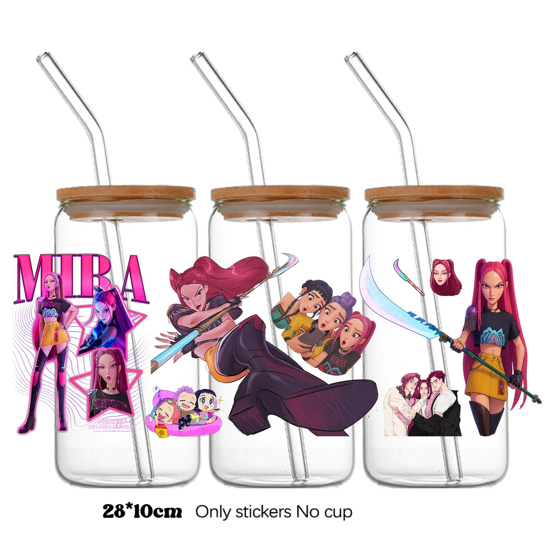 Autocollants Pour Bouteille En Verre KPop Demon Hunters Mira Film