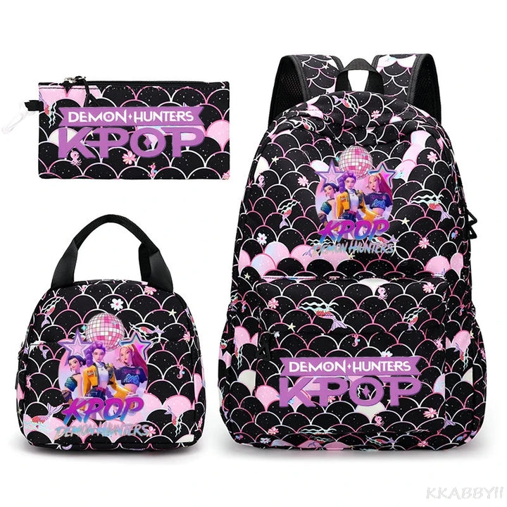 Sac à Dos Ecole KPop Demon Hunters Huntrix Noir 3 Pièces