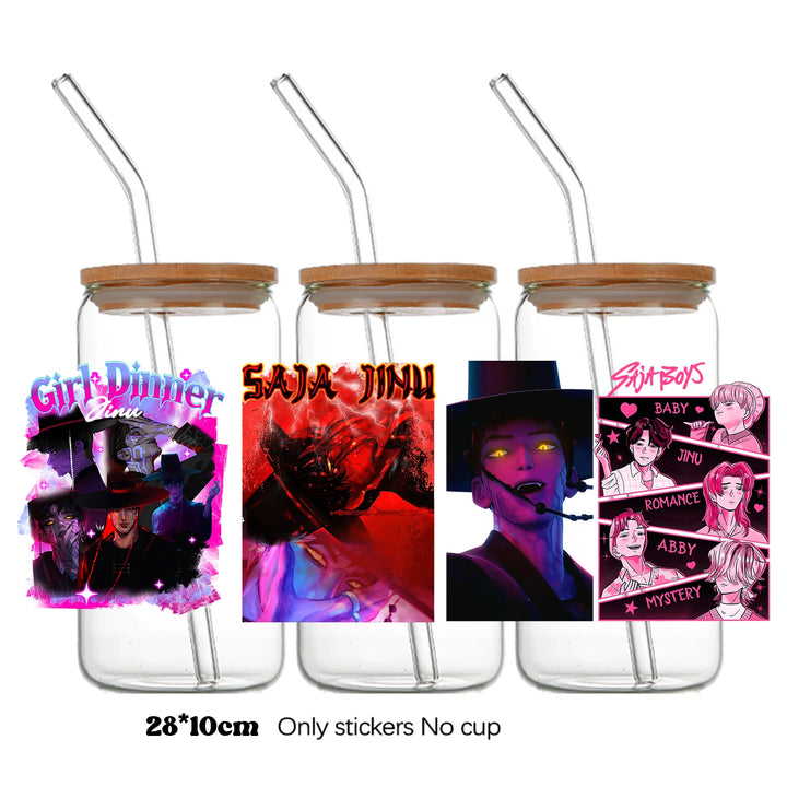 Autocollants Pour Bouteille En Verre KPop Demon Hunters Méchants