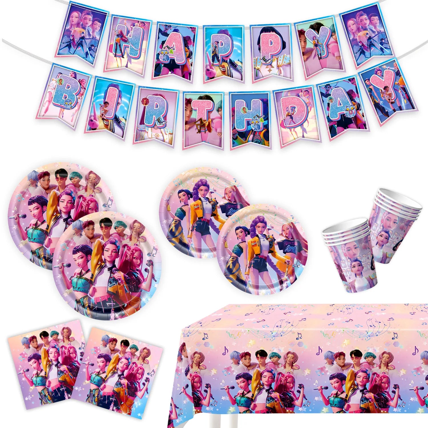 Décoration Anniversaire KPop Demon Hunters Pack Complet 52 pièces