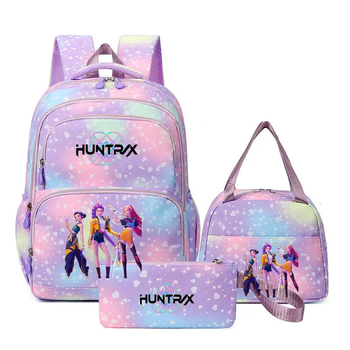 Sac à Dos Ecole KPop Demon Hunters Huntrix Logo Violet 3 Pièces