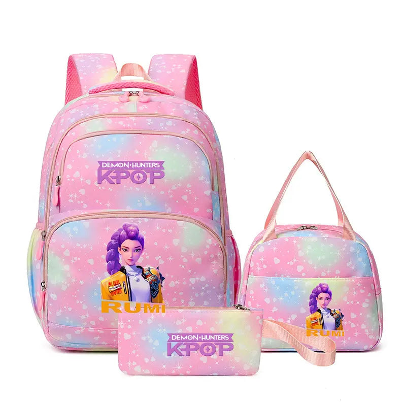 Sac à Dos Ecole KPop Demon Hunters Huntrix Rumi Rose 3 Pièces