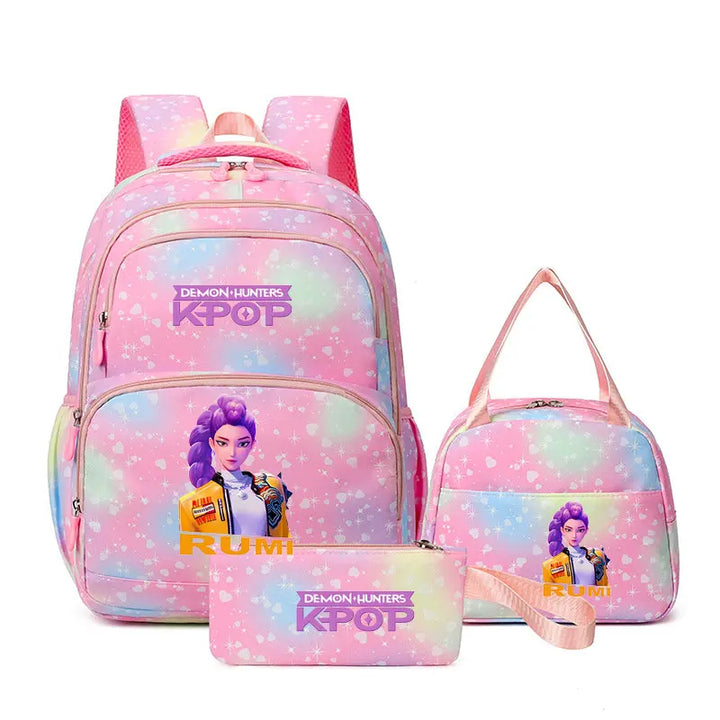 Sac à Dos Ecole KPop Demon Hunters Huntrix Rumi Rose 3 Pièces