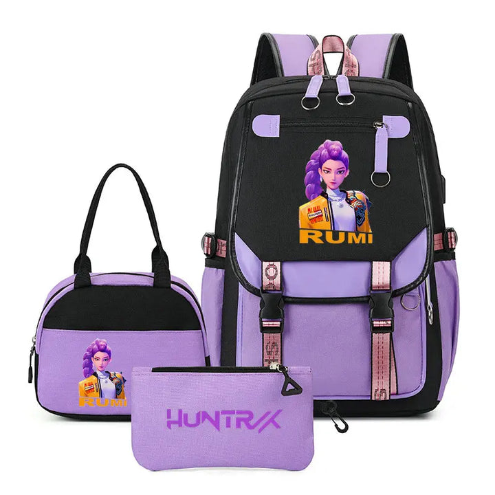 Sac à Dos Ecole KPop Demon Hunters Huntrix Rumi Film 3 Pièces