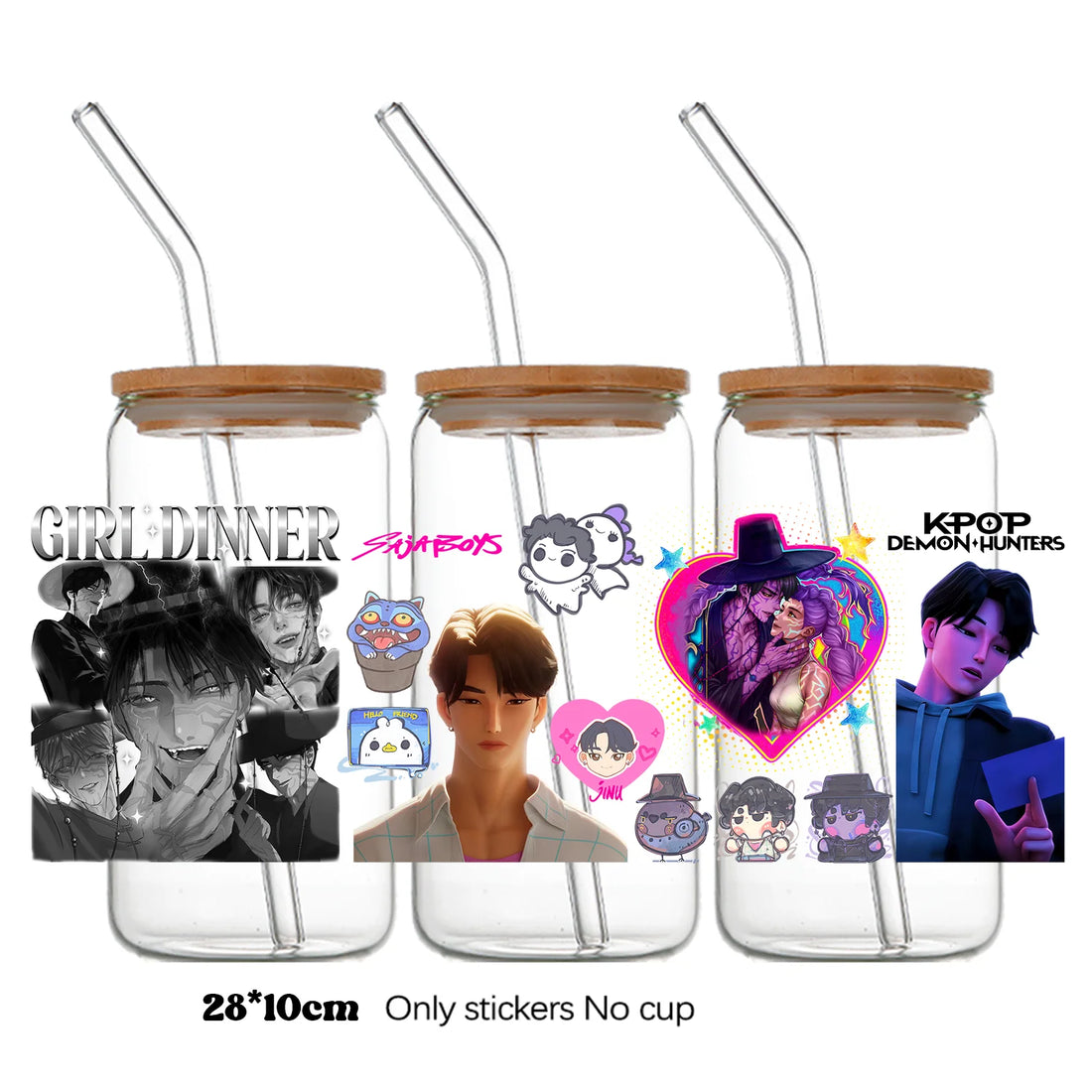 Autocollants Pour Bouteille En Verre KPop Demon Hunters Jinu Démon