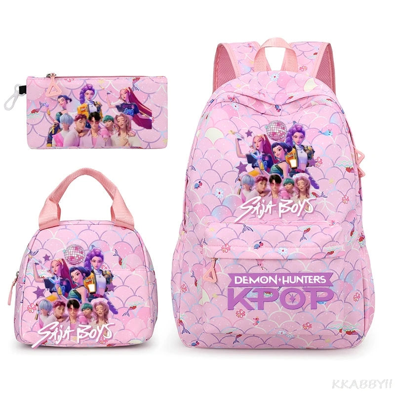 Sac à Dos Ecole KPop Demon Hunters Huntrix et Saja Boys 3 Pièces