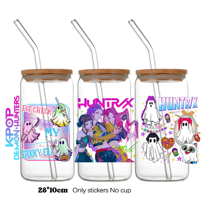 Autocollants Pour Bouteille En Verre KPop Demon Hunters Kawaii