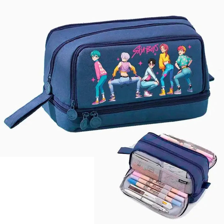 Trousse Scolaire KPop Demon Hunters Saja Boys Bleu